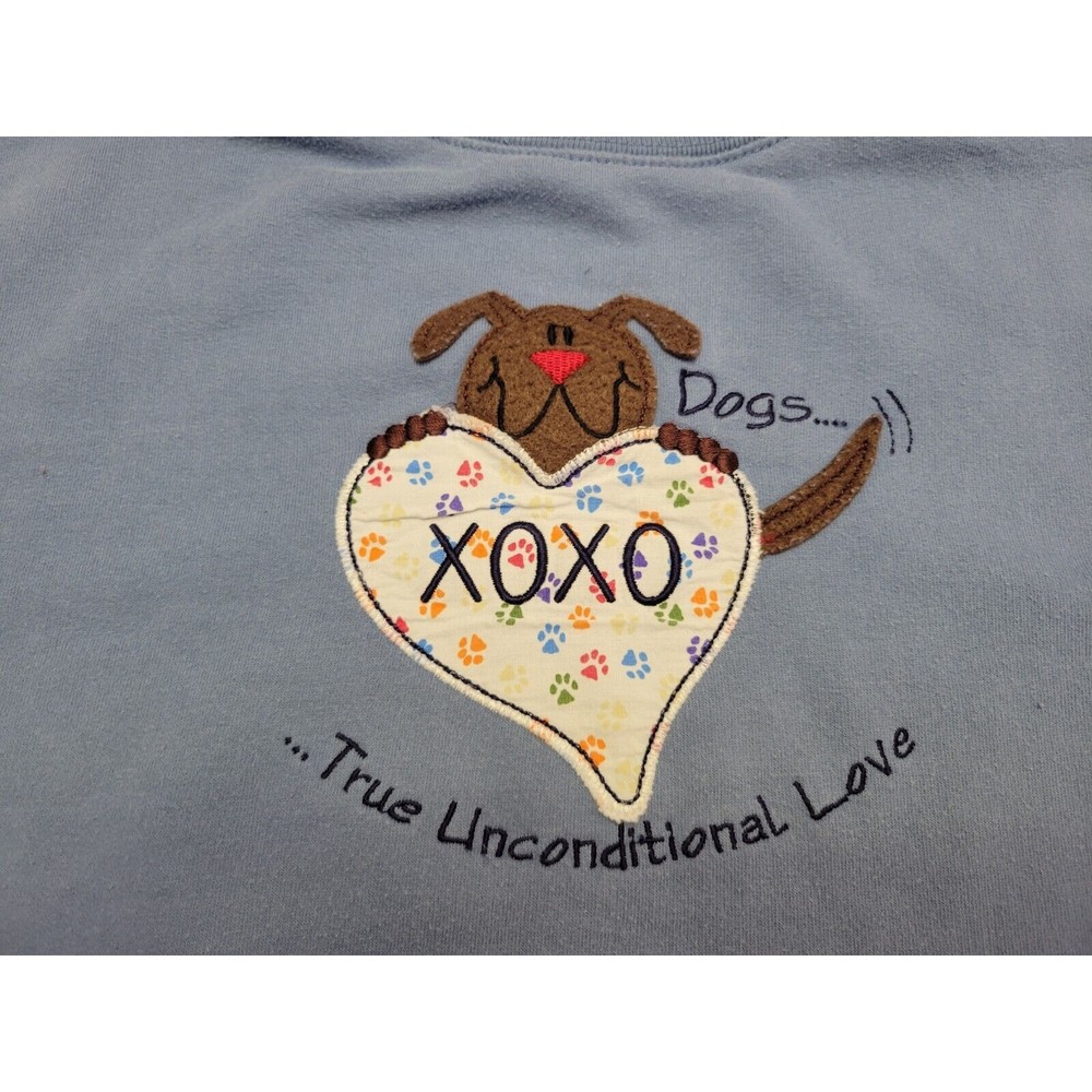 VINTAGE Medium Sweatshirt Collared Dog Grandma Embroidered 80s 90s Shirt Y2K